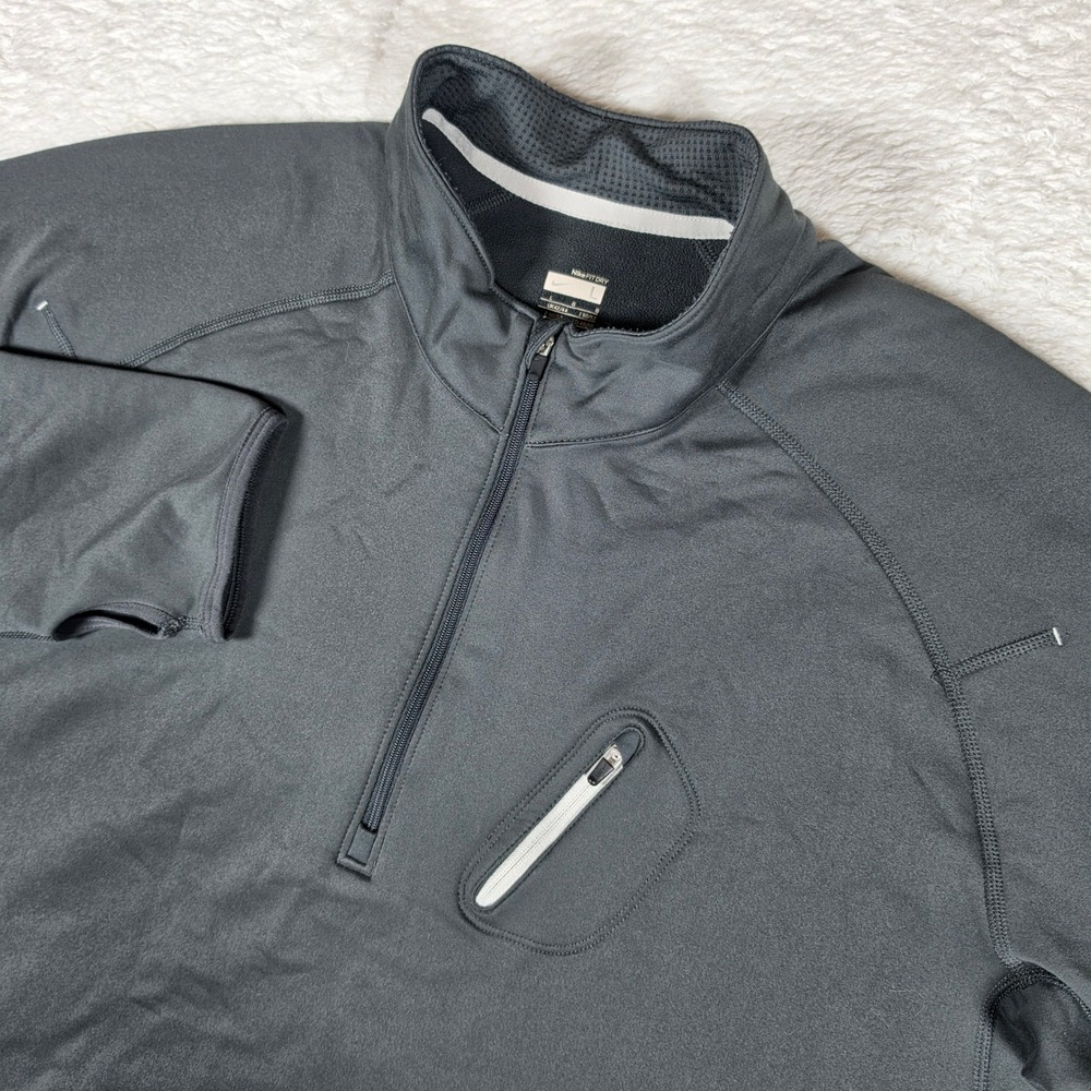 Nike Fit Dry 1/4 Zip Mens L Grey Stretch L/S Pullover 339667-060